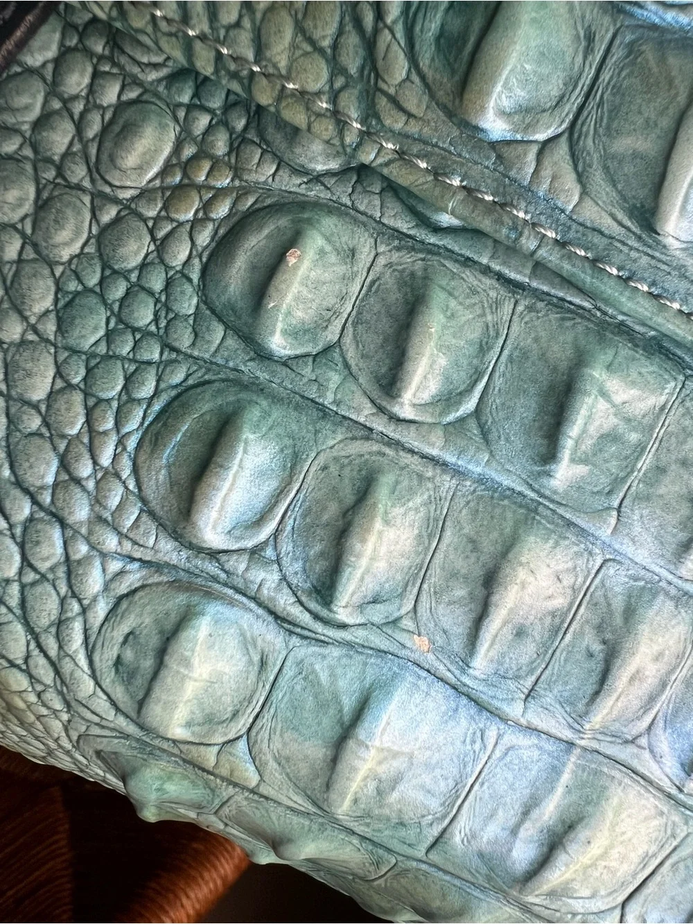 Brahmin Mini Sonny Turquoise Croc-Embossed Crossbody with White and Navy Trim - Picture 9 of 9